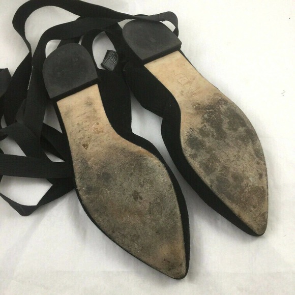 Stuart Weitzman Black Supersonic Wrap Around Tie Flat Ballet Suede Point… - Picture 4 of 7